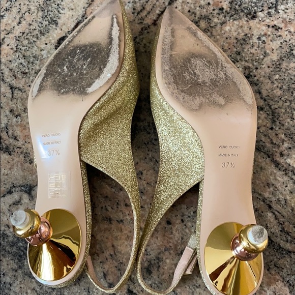 Roberto Festa Gold Glitter Slingback Shoes - Picture 6 of 8